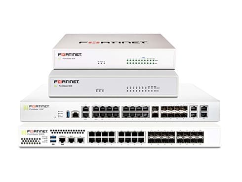 Firewalls Fortinet FortiGate de distintos tamaños, de escritorio y de rack